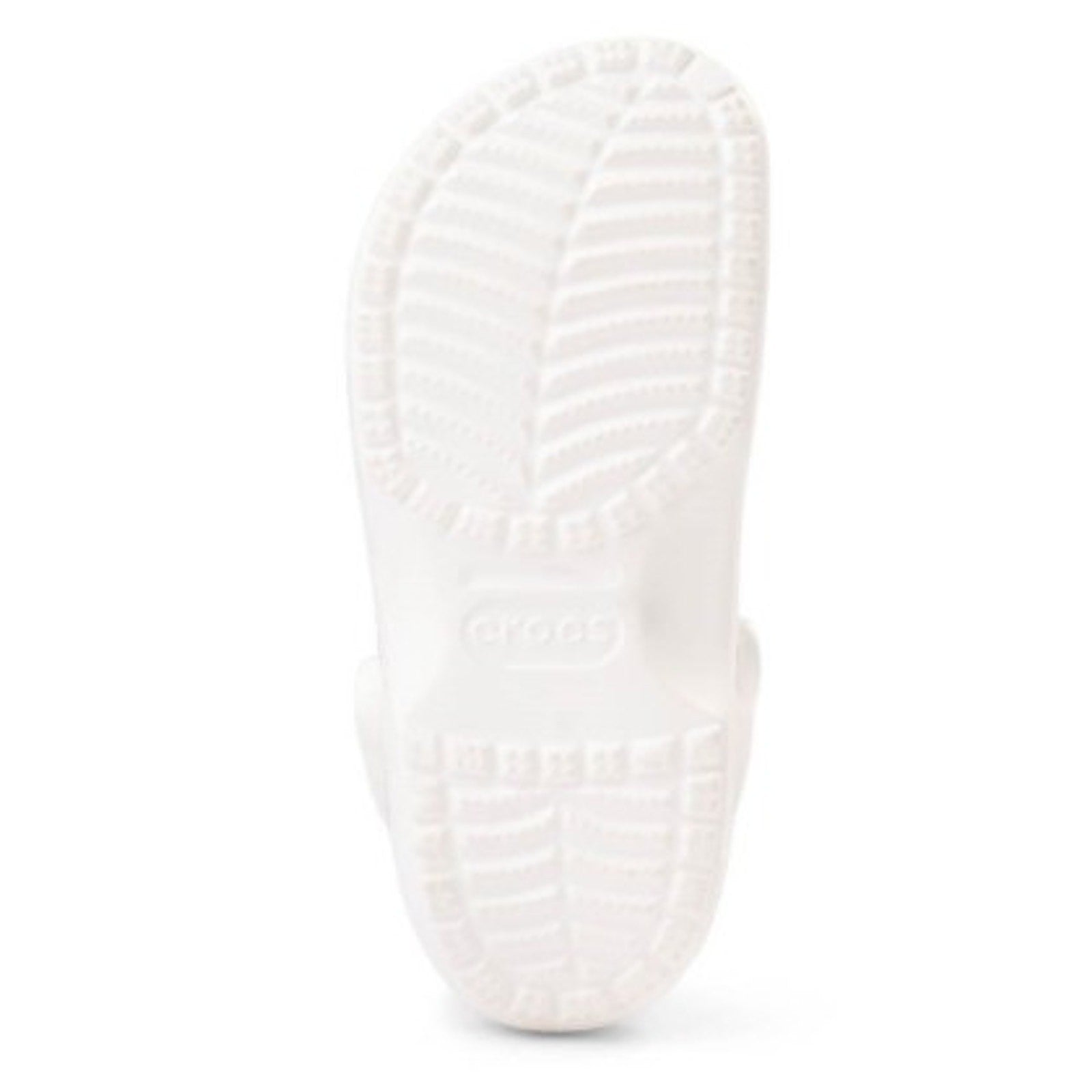 White Crocs Classic Clog sandals with vented design and slip-on style, featuring the Crocs logo on the strap.