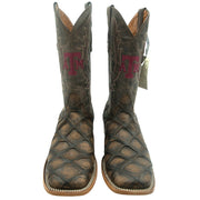 Vaccari men's Texas A&M genuine leather boots in cognac color, size 12, with a classic boot silhouette and detailed stitching.