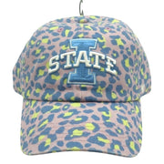 Youth adjustable Iowa State Cyclones hat by 47 Brand with purple leopard print design and team logo on front.