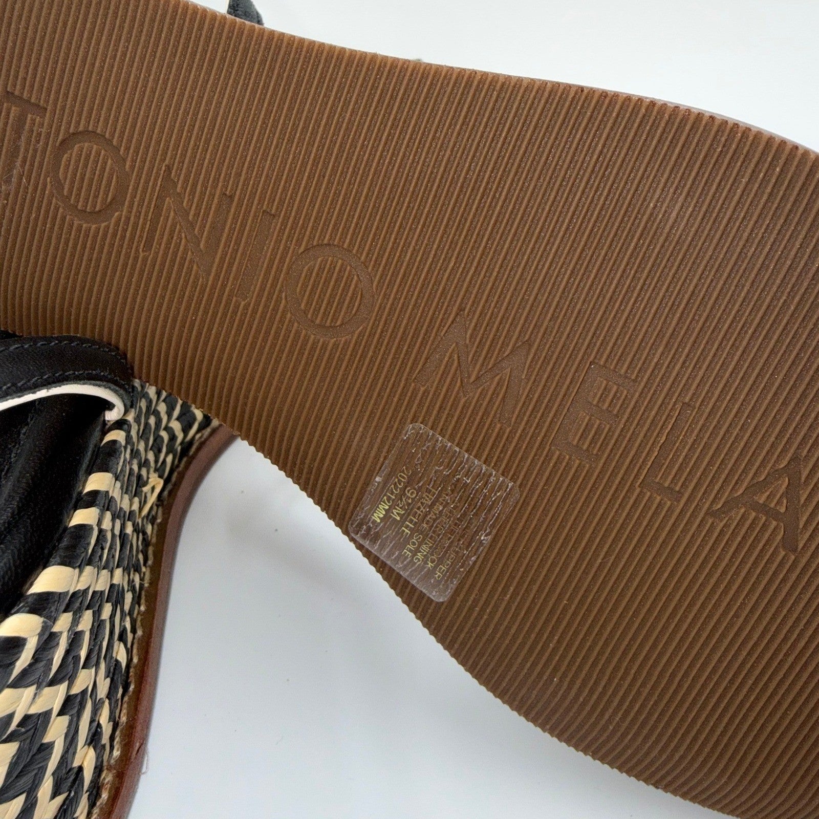 Antonio Melani Hazelle women's platform wedge espadrille sandals in size 9.5W, featuring tan woven straps and a chunky heel.