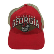 Red and khaki 47 Brand Georgia Bulldogs trucker hat with mesh back and embroidered team logo, new without tags.