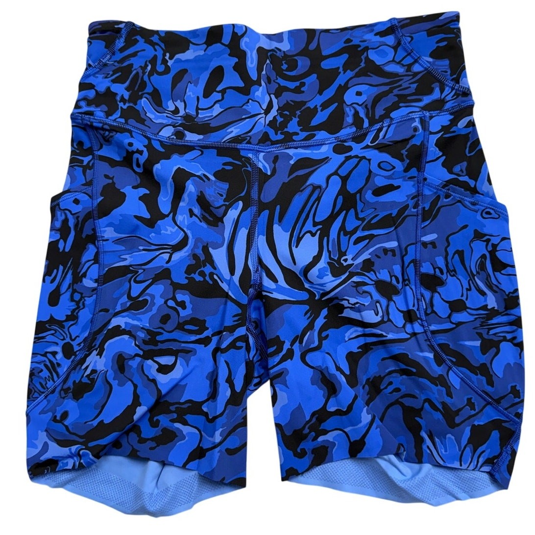Lululemon Fast and Free high-rise shorts in blueprint color with pockets, women's size 8, lightweight athletic running shorts.
