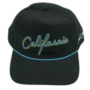 Black and blue Bad Birdie California rope hat with adjustable strap, featuring a casual, stylish design.