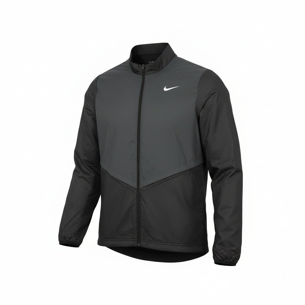 Nike men's black Therma-FIT Repel full-zip golf jacket, small size, lightweight, with a high collar and Nike logo detail.