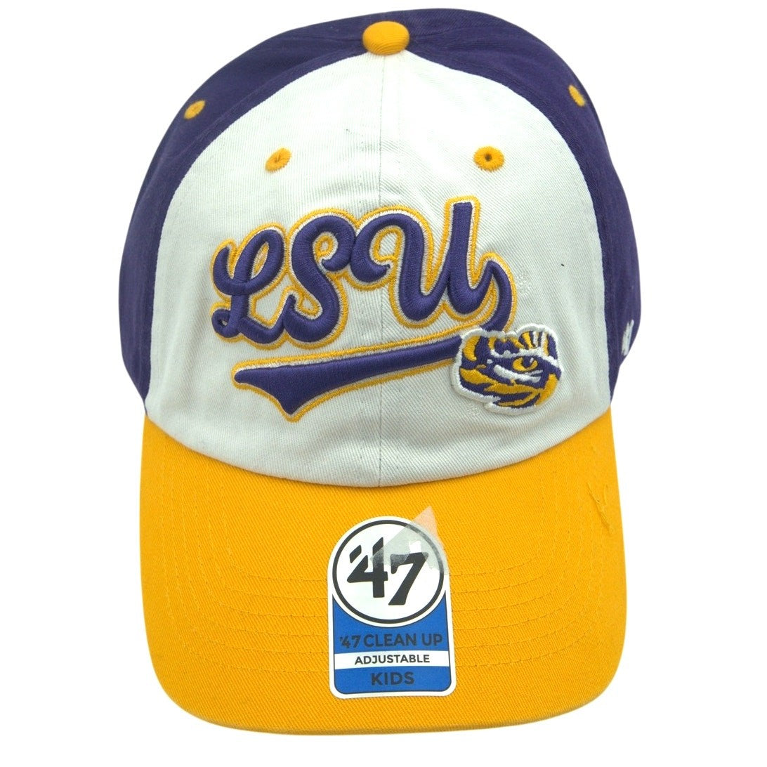 Kids LSU Tigers hat by 47 Brand, purple and gold adjustable baseball cap with Tigers logo, new with tags.