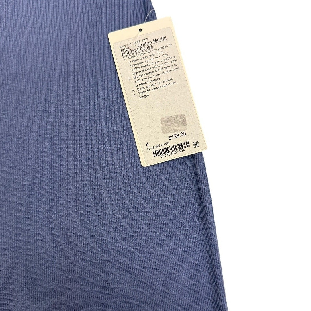 Lululemon women's ribbed cotton-modal cut-out dress in size 4, featuring a fitted silhouette and stylish cut-out details.
