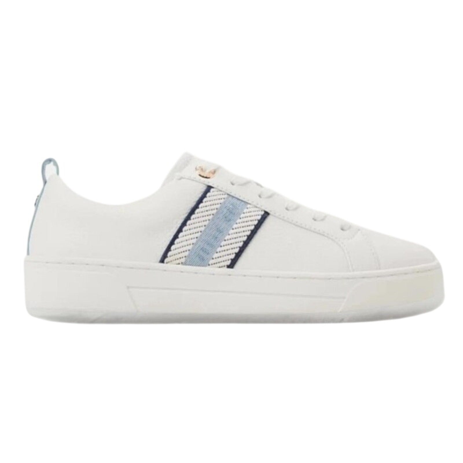 Ted Baker Bailey Icon leather sneakers in white and blue, featuring sleek design and casual style, size 8.5/7.5/6.5.