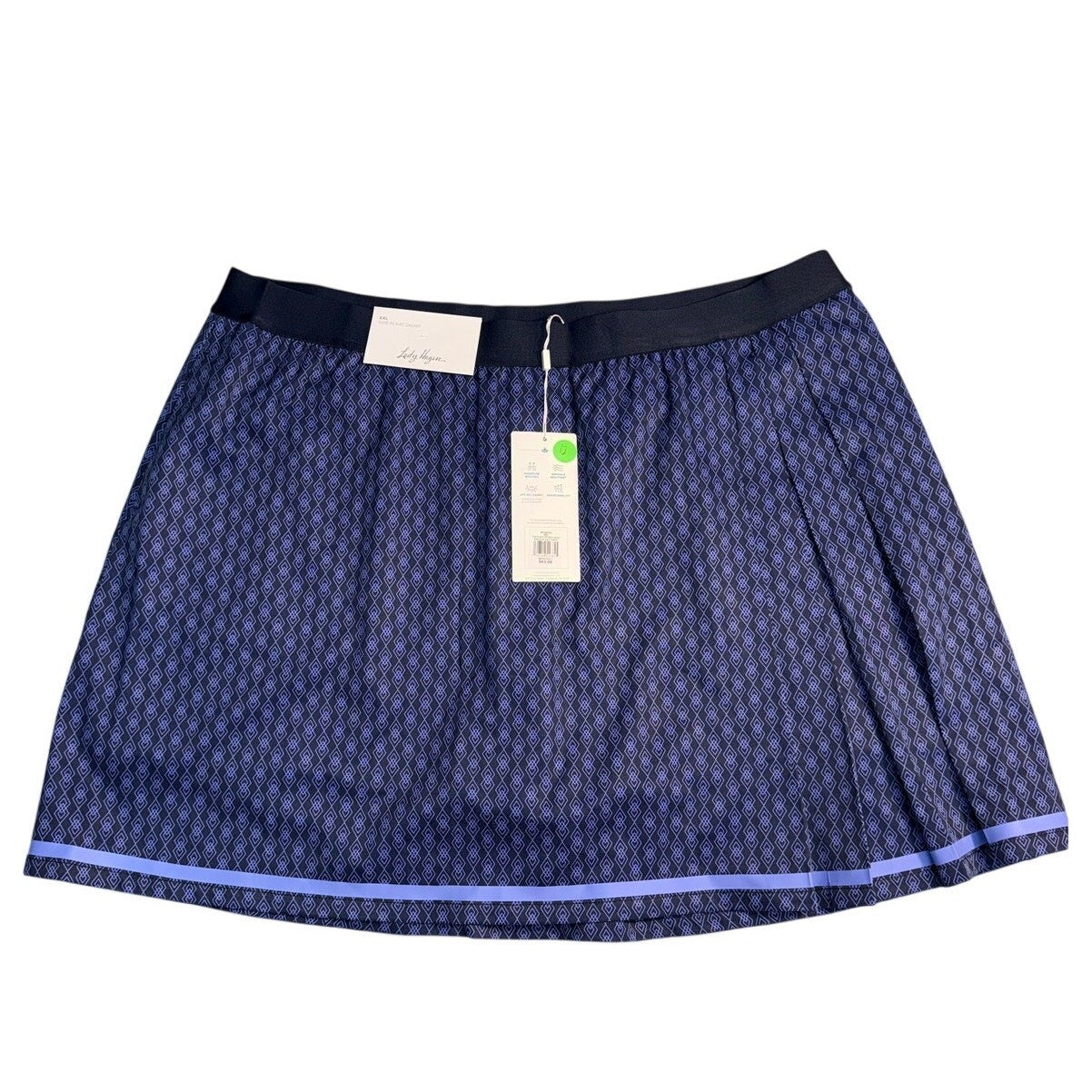 Walter Hagen women's side pleat contrast skort in navy with argyle geo pattern, size XXL, showing front view of the stylish golf skort.