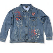 New Caitlin Clark Indiana Fever custom denim jacket by Fisll featuring player number 22 and team logo, front view.