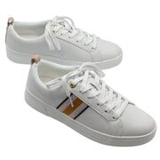 Ted Baker Bailey Icon pink and white leather sneakers with lace-up design, shown in size 7/8.5 on clean, stylish shoes.