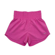 Pink Nike women's high-waisted training shorts with Dri-FIT fabric, designed for comfort and active wear.