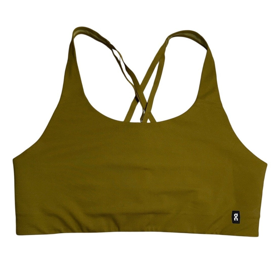 On Running Movement Performance Sports Bra in Hunter Green, women's XL size, featuring supportive design and breathable fabric.