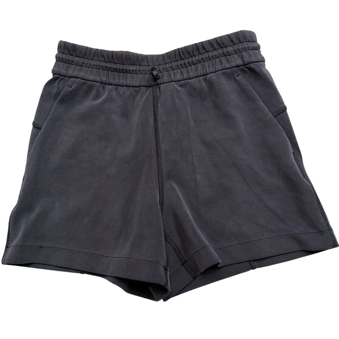 Lululemon Align high-rise 4-inch women's shorts in grey, soft stretchy athletic shorts with waistband detail.