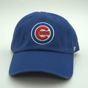 Blue '47 Brand Chicago Cubs adjustable hat with embroidered team logo and curved brim, OSFA size, on a plain background.