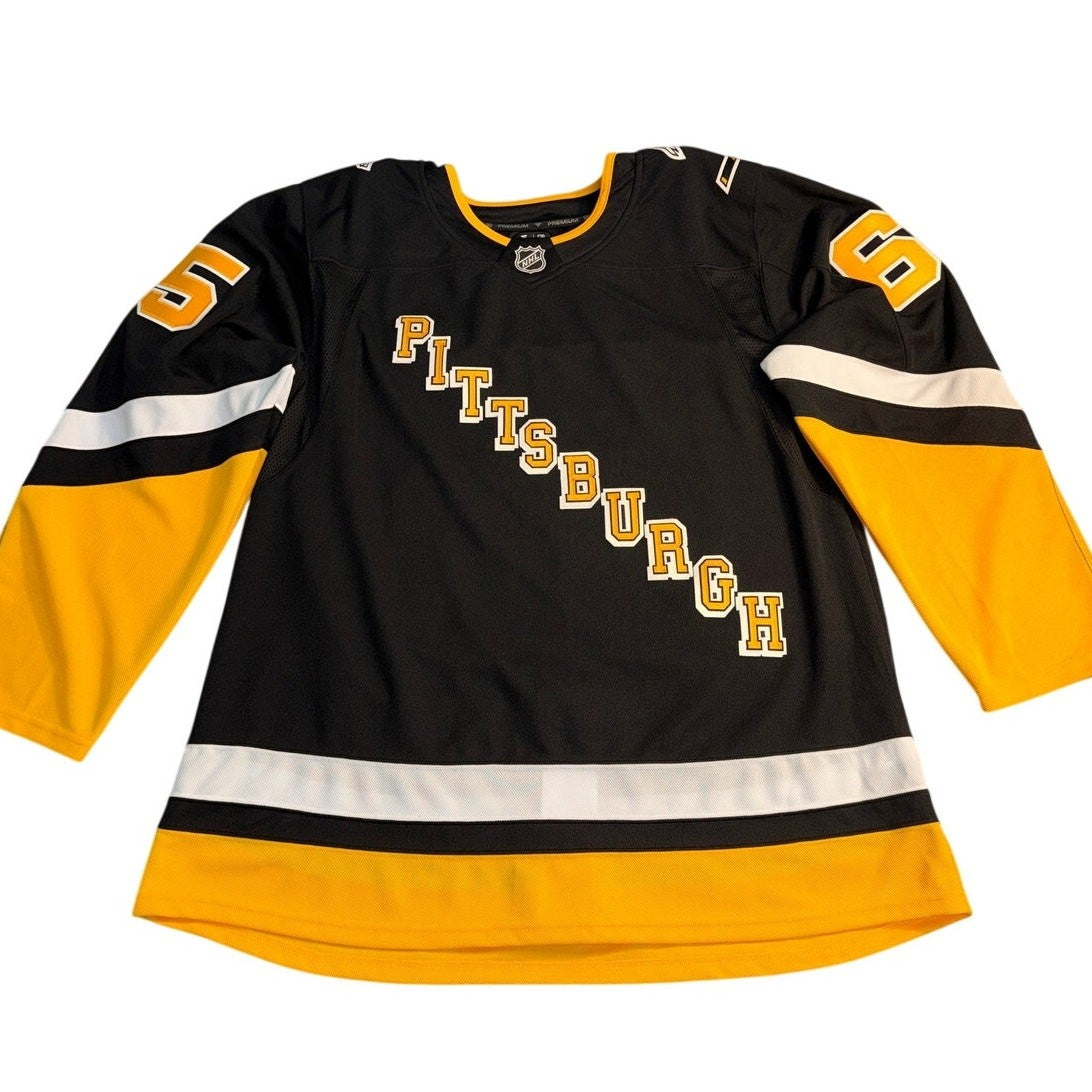 NWOT Erik Karlsson Penguins Fanatics NHL jersey, size US 56, featuring team logo and player number 65 on the front.