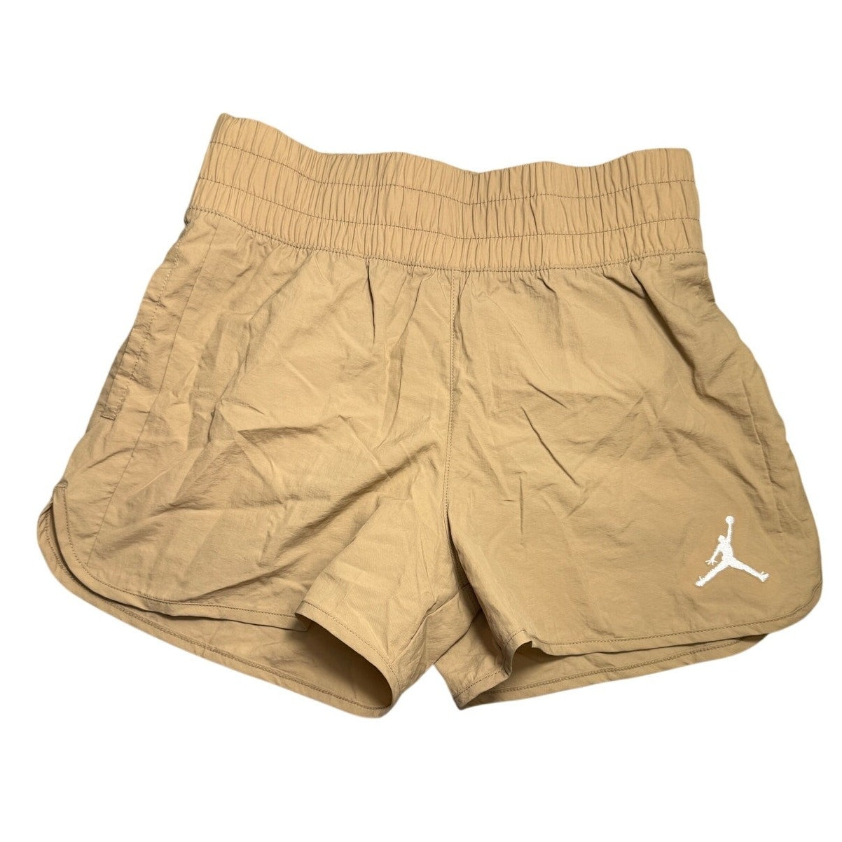 Nike Jordan girls' cargo shorts in khaki and legend brown, youth large size, with multiple pockets and casual athletic style.