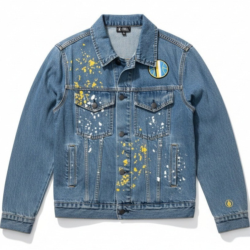 FISLL Angel Reese denim jacket for women, small size, new with tags, featuring classic blue denim and stylish design.