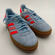 New Adidas Gazelle Bold J sneakers in size 5 with Clesky, Solred, and Goldmt color accents, featuring classic sneaker design.