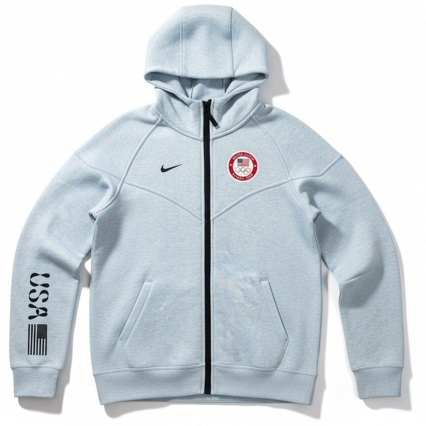 Nike Tech Fleece Windrunner Hoodie Team USA Paralympic 2024, navy blue hoodie with Nike logo and USA Paralympic branding.