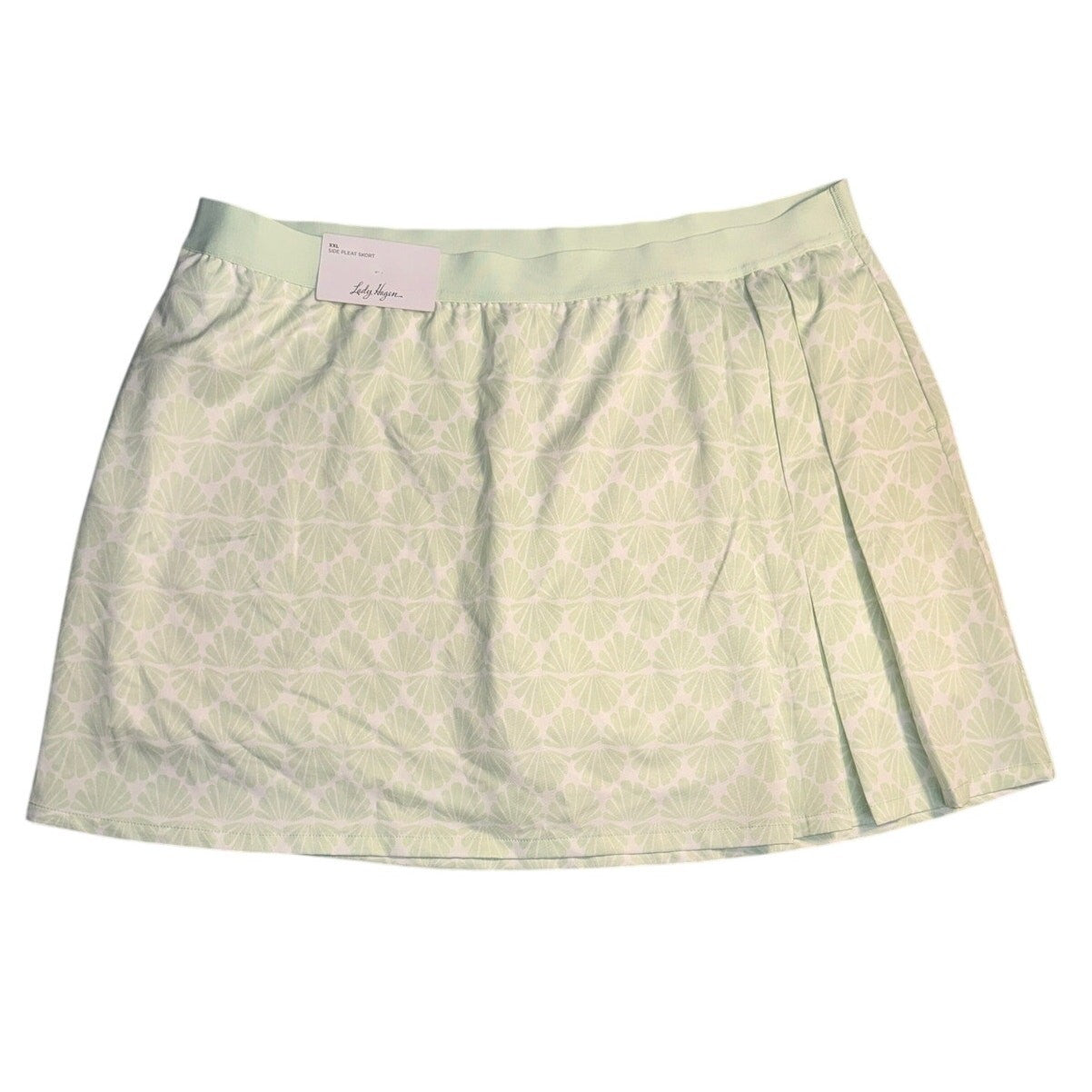 Lady Hagen women's XXL mint seashells print 16-inch side pleat skort, lightweight and stylish for casual wear.