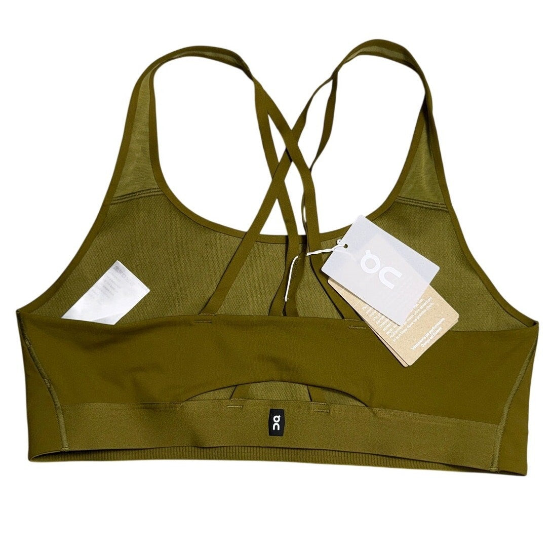 On Running Movement Performance Sports Bra in hunter green, women's XL size, featuring supportive design and moisture-wicking fabric.