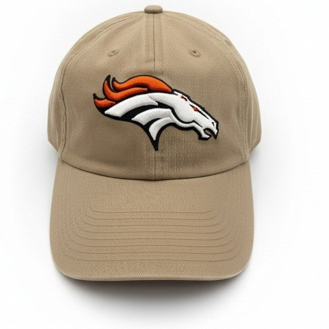 ‘47 Brand Denver Broncos clean-up adjustable hat in tan with embroidered team logo and khaki accents.