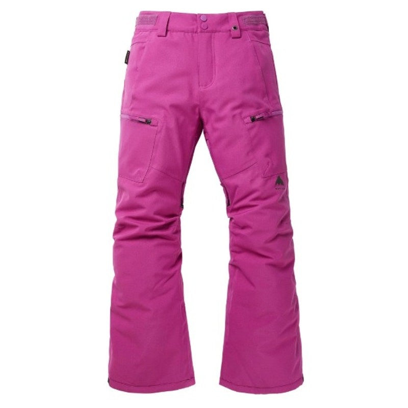 Burton Girl's Elite Cargo Pants in Vivid Viola, size XS, featuring multiple pockets and durable fabric, laid flat on a white background.