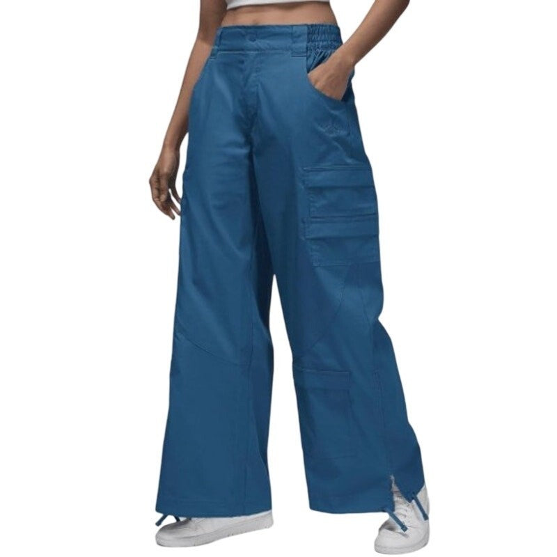 Jordan Chicago Cargo Pants DZ3349-457 in blue, women's medium size, showing the relaxed fit and multiple cargo pockets.