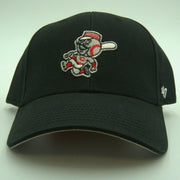 Black Cincinnati Reds '47 Brand Mr. Redlegs vintage mascot youth dad hat with MLB logo, featuring embroidered team graphics.