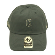 Slate gray Cleveland Guardians '47 Brand MLB adjustable hat with team logo, front view, relaxed fit, and curved brim.