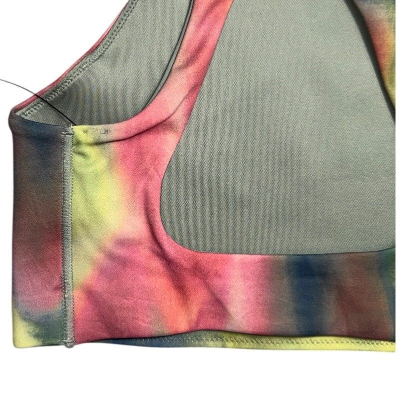 Nike One Medium Support Women's Sports Bra in multicolor, XS size, showing the front design and supportive fit.