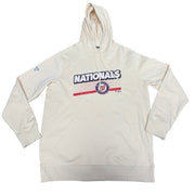 Men's khaki Washington Nationals MLB Levelwear Podium pullover sweatshirt, large size, with team logo on front.