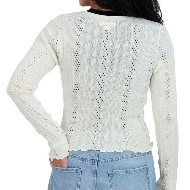 Aeropostale cropped scalloped sweatshirt, navy blue, with scalloped edges and long sleeves, casual and stylish for everyday wear.