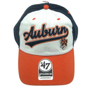 A navy and orange Auburn Tigers 47 Brand Clean Up adjustable hat with team logo, OSFM fit, and structured design.