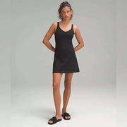 Lululemon Align Dress in Night color, soft and fitted athletic dress with sleeveless design and scoop neckline.