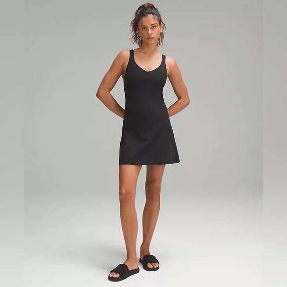Lululemon Align Dress in Night color, soft and fitted athletic dress with sleeveless design and scoop neckline.