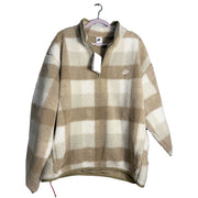 Nike Club Sherpa plaid half-zip pullover jacket for men in khaki and cream, featuring a cozy sherpa lining and relaxed fit.