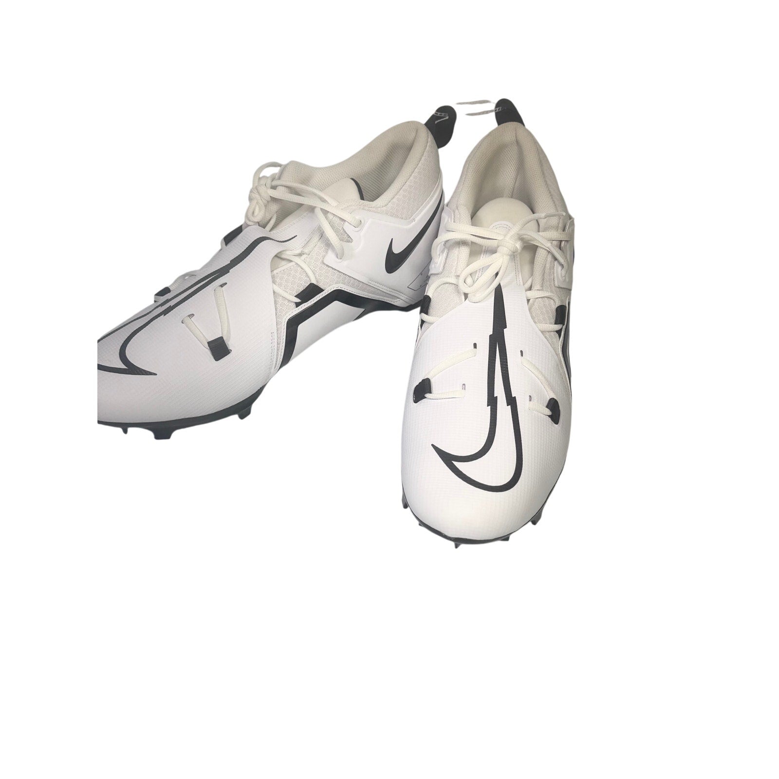 Nike Alpha men's football cleats in white and black, size 17, featuring athletic shoe design with cleat studs for outdoor play.