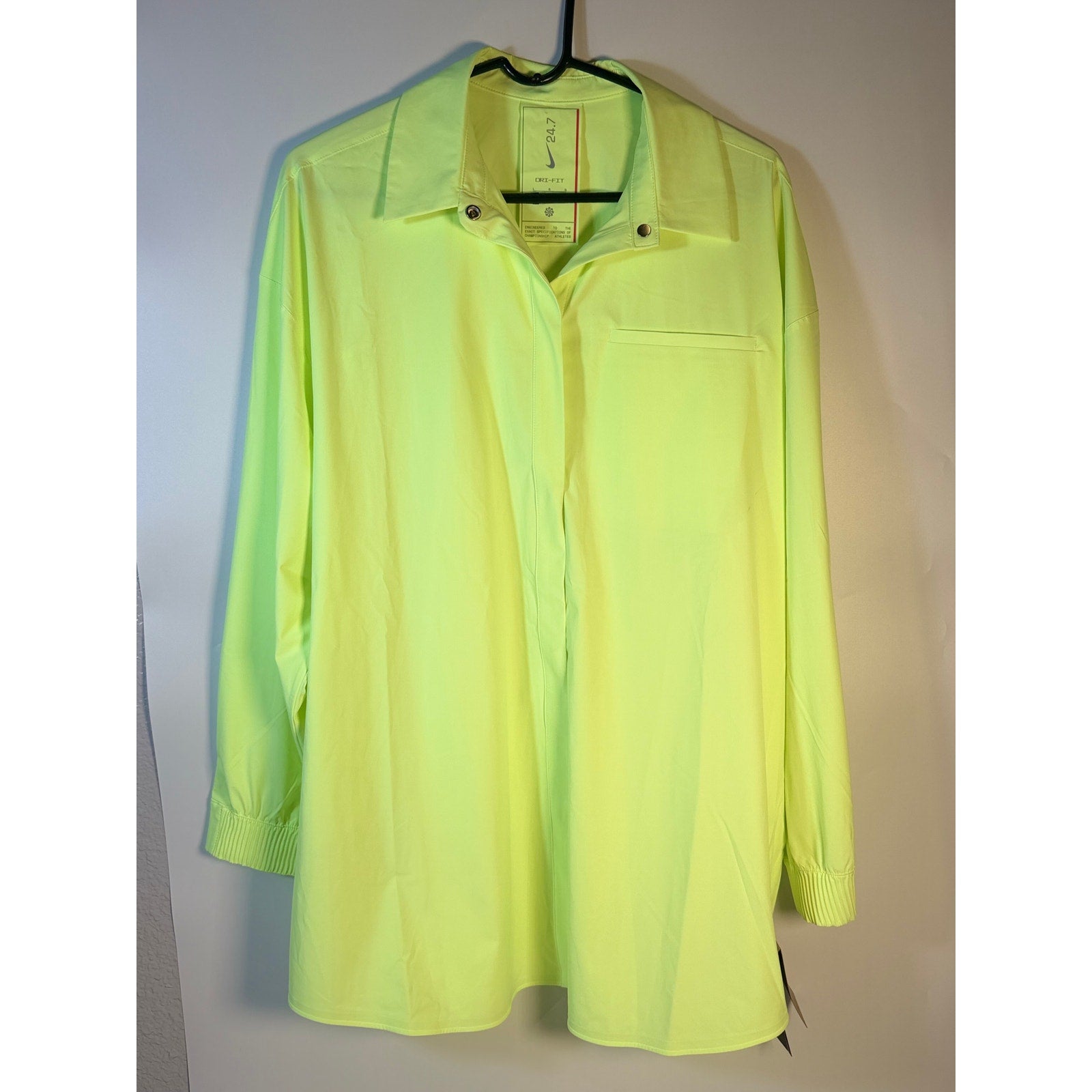 Nike 24.7 Dri-FIT women's training shirt dress in vibrant volt green, large size, lightweight and breathable athletic dress.