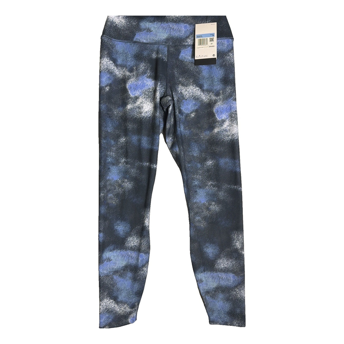 Nike women's navy blue high-waisted 7/8 printed leggings, size M, with a fitted stretchy design and Nike logo detail.