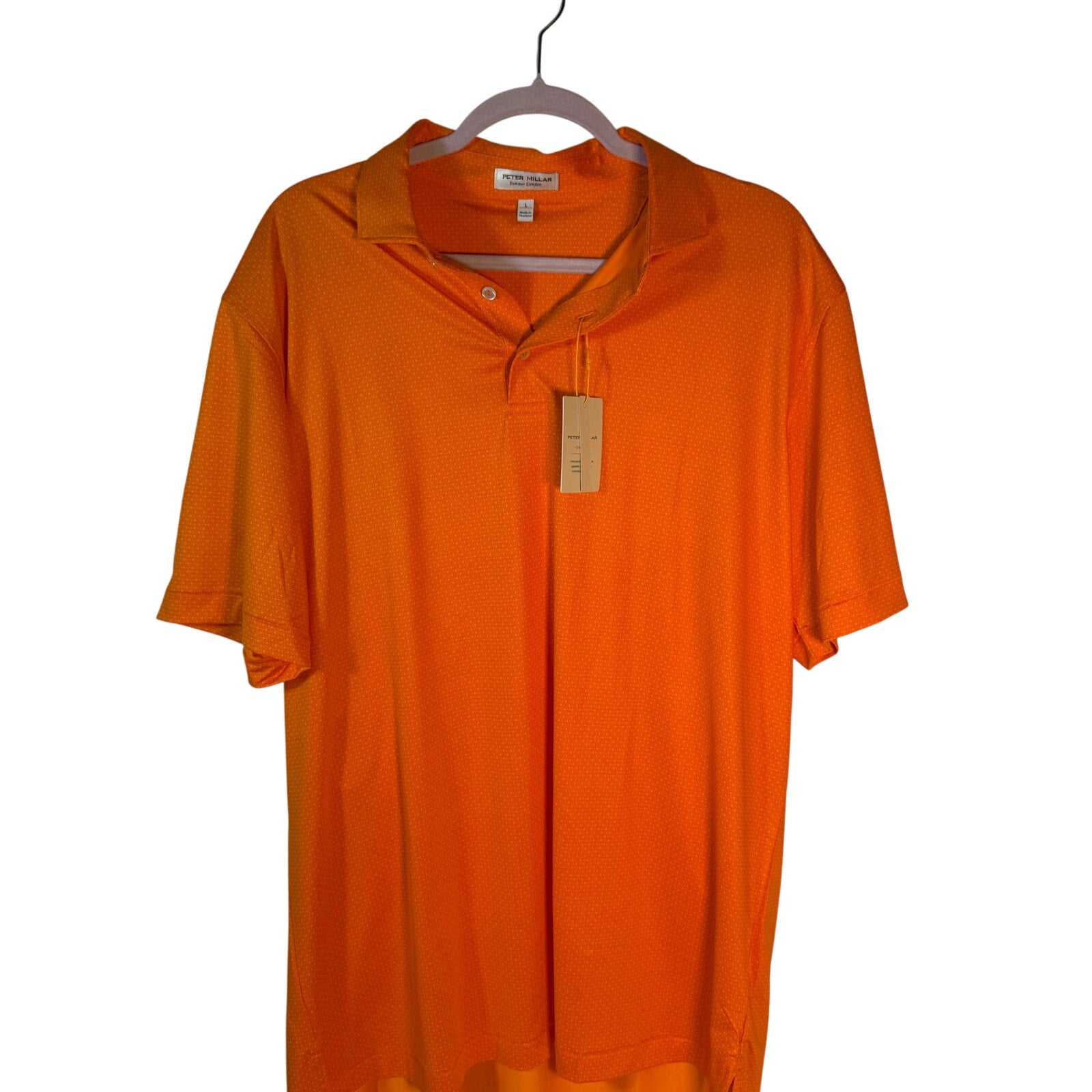 Nike Peter Millar men's orange summer comfort polo shirt, size L, new with tags, casual men's clothing.