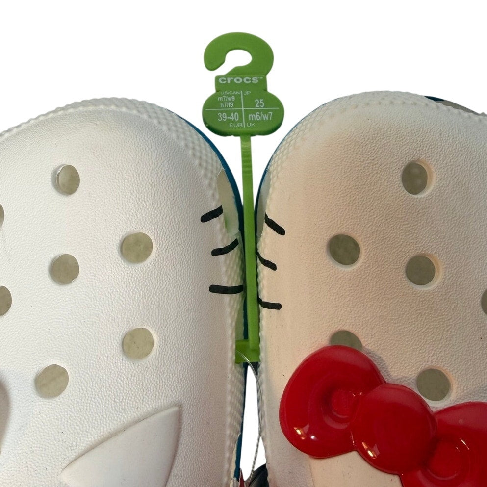 Crocs x Hello Kitty Classic Clog sandals for women and men, featuring 50th anniversary design in vibrant colors.