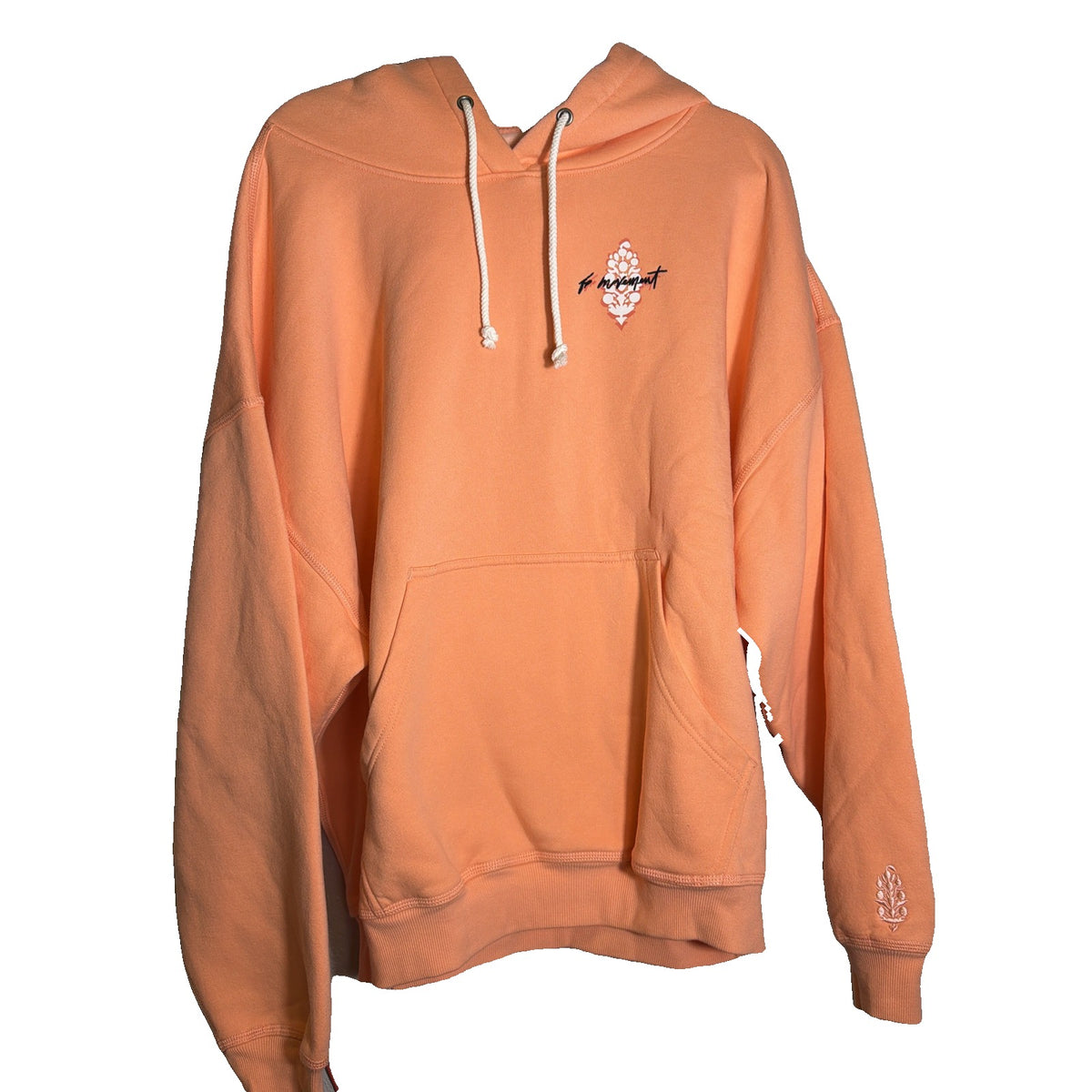 Women's oversized Free People FP Movement logo hoodie in fruit punch color, casual sweatshirt with a relaxed fit.