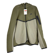 Nike Tech Fleece Windrunner full zip hoodie in olive for men, size large, showing front view with Nike logo and zip closure.