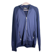 Ralph Lauren men's navy hybrid full-zip knit sweater jacket, size XL, stylish and lightweight for casual wear.