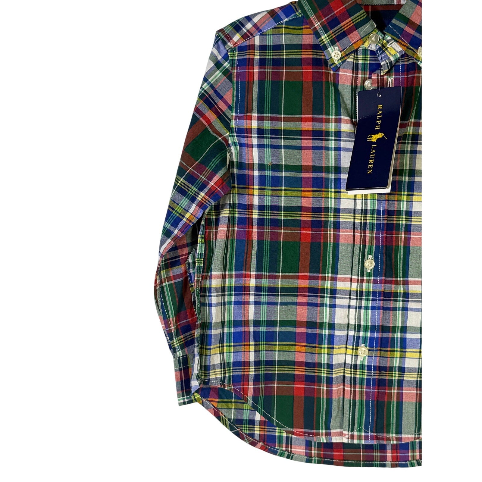 Ralph Lauren boys plaid shirt and khaki chino shorts outfit set for 2T, casual clothing with classic style and comfortable fit.