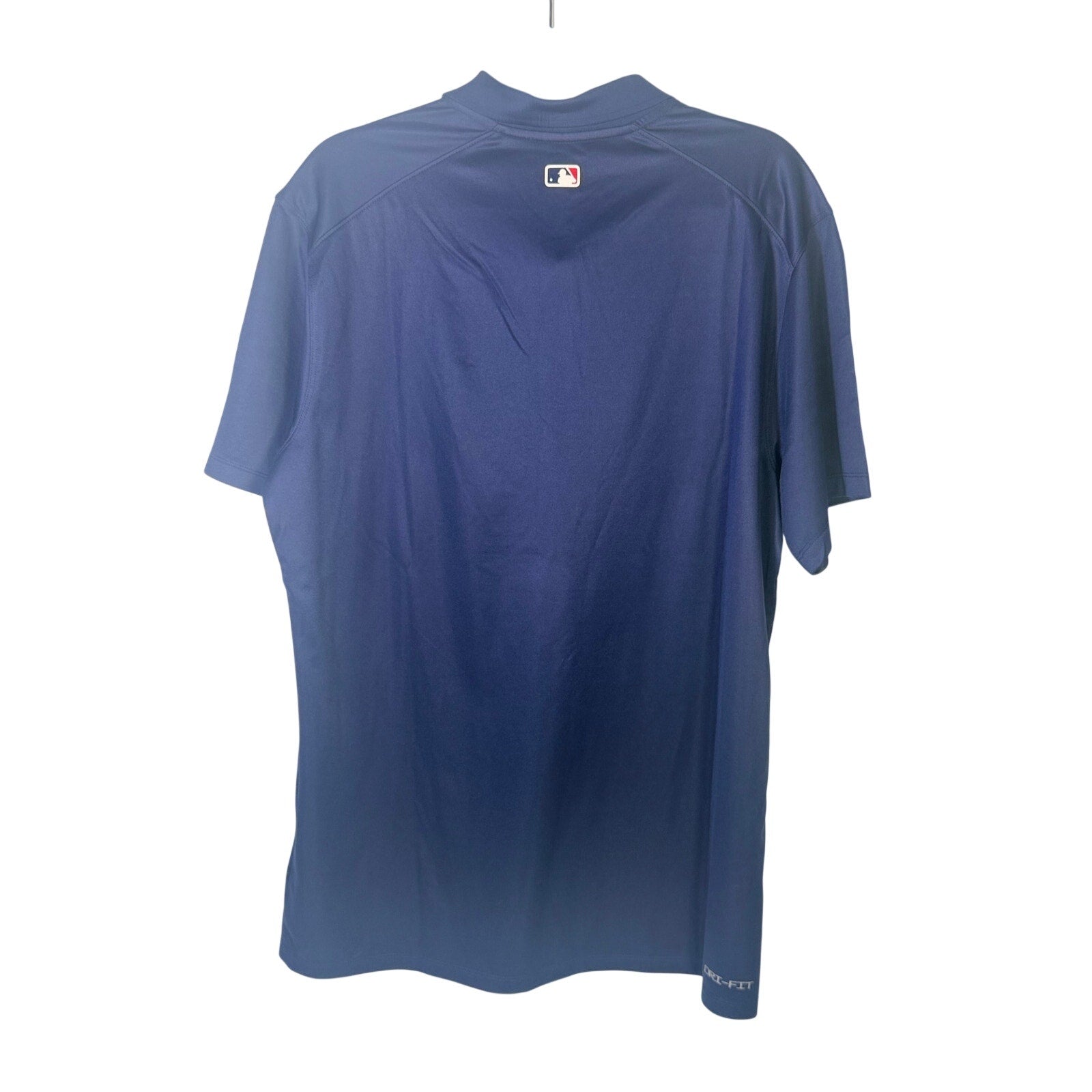 Nike Atlanta Braves men's navy Dri-FIT polo shirt, size L, authentic collection, short sleeve, athletic fit, front view.