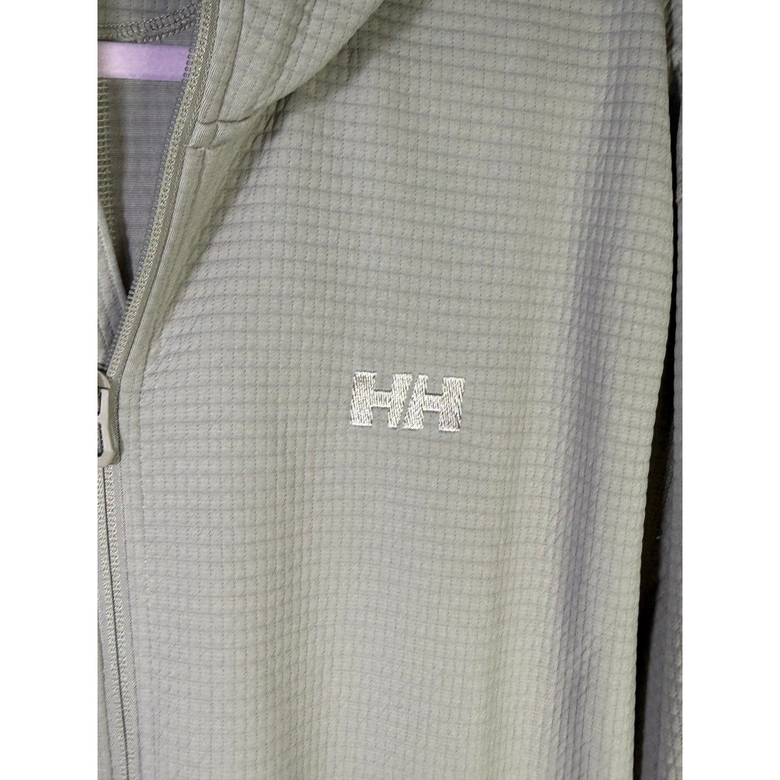 Helly Hansen Men’s Evolved Air Hooded Midlayer Jacket in Terrazzo color, size XL, front view with hood and full zipper.