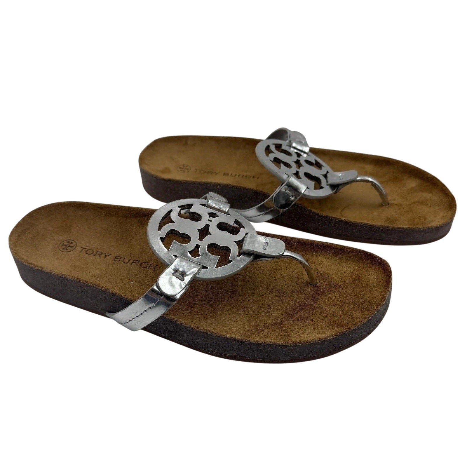 NEW Tory Burch Miller Cloud Metallic Medallion Thong Sandals 9W