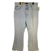 Light wash Polo Ralph Lauren women's crop flare jeans with raw hem, size 31, displayed flat.